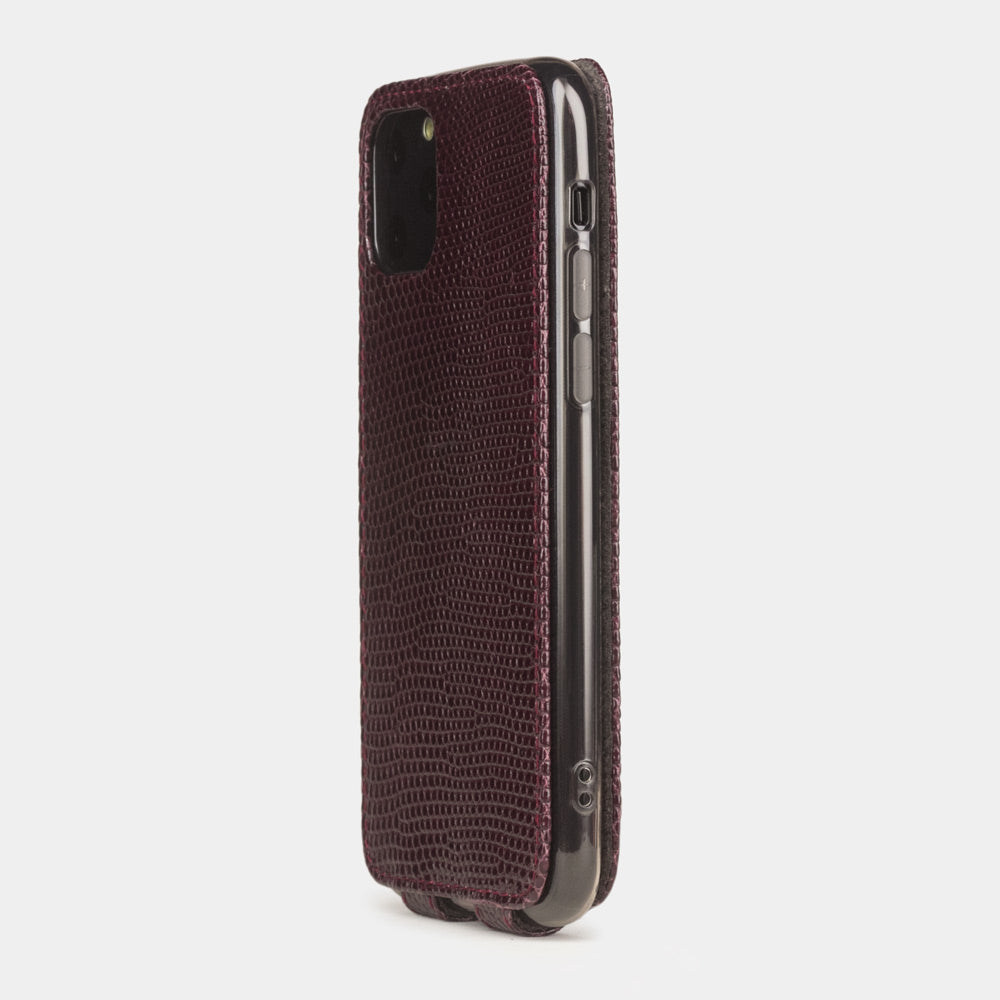Bordeaux lizard leather flip case iPhone 11 Pro, Marcel Robert handmade magnetic folding cover
