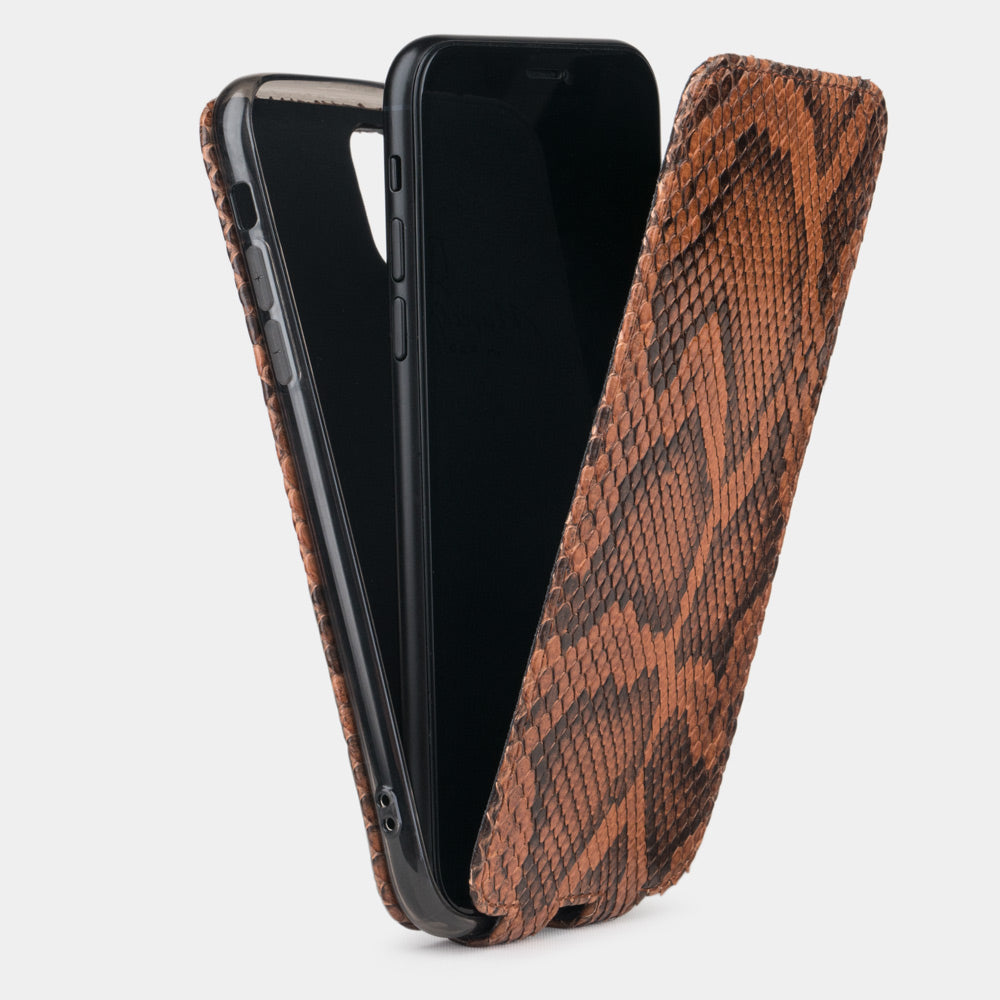 Gold python leather flip case iPhone 11 Pro Max, Marcel Robert handmade magnetic folding cover