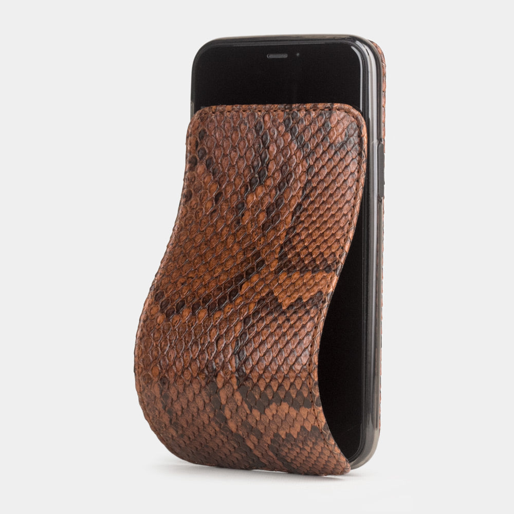 Gold python leather flip case iPhone 11 Pro Max, Marcel Robert handmade magnetic folding cover