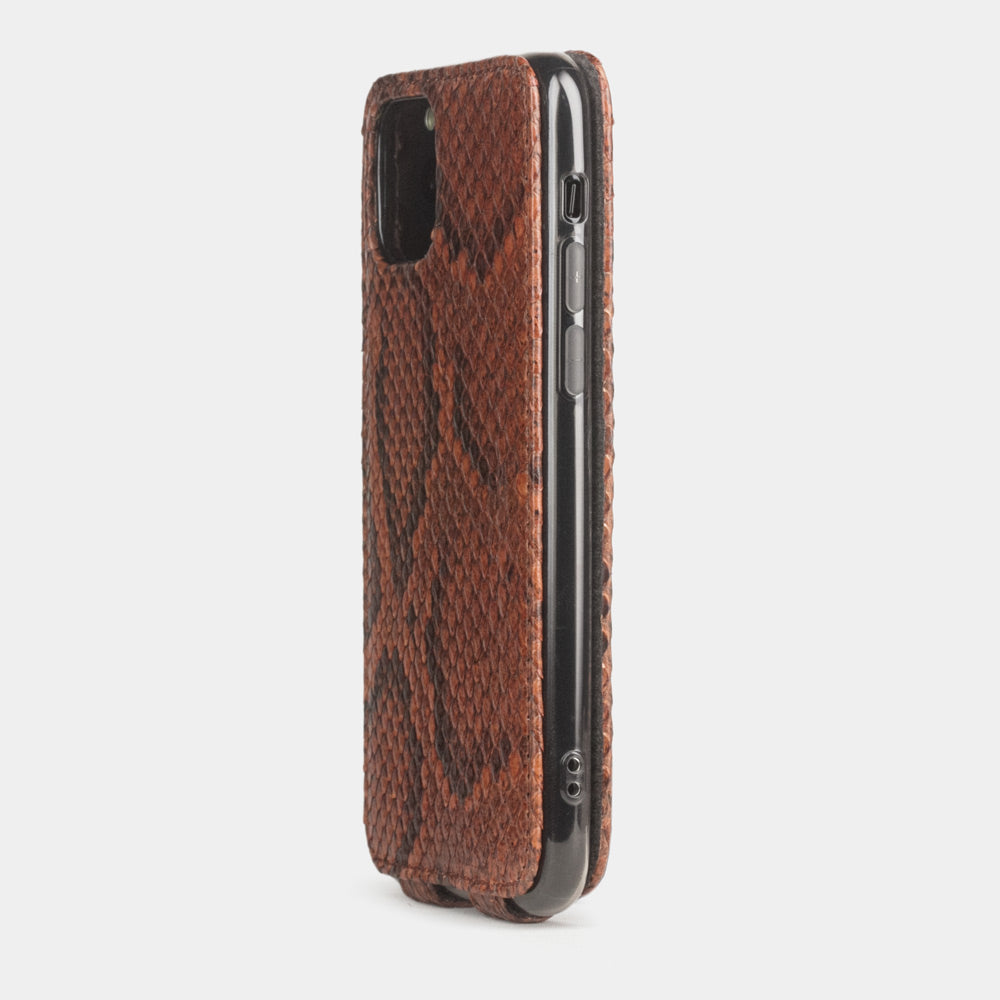 Gold python leather flip case iPhone 11 Pro Max, Marcel Robert handmade magnetic folding cover