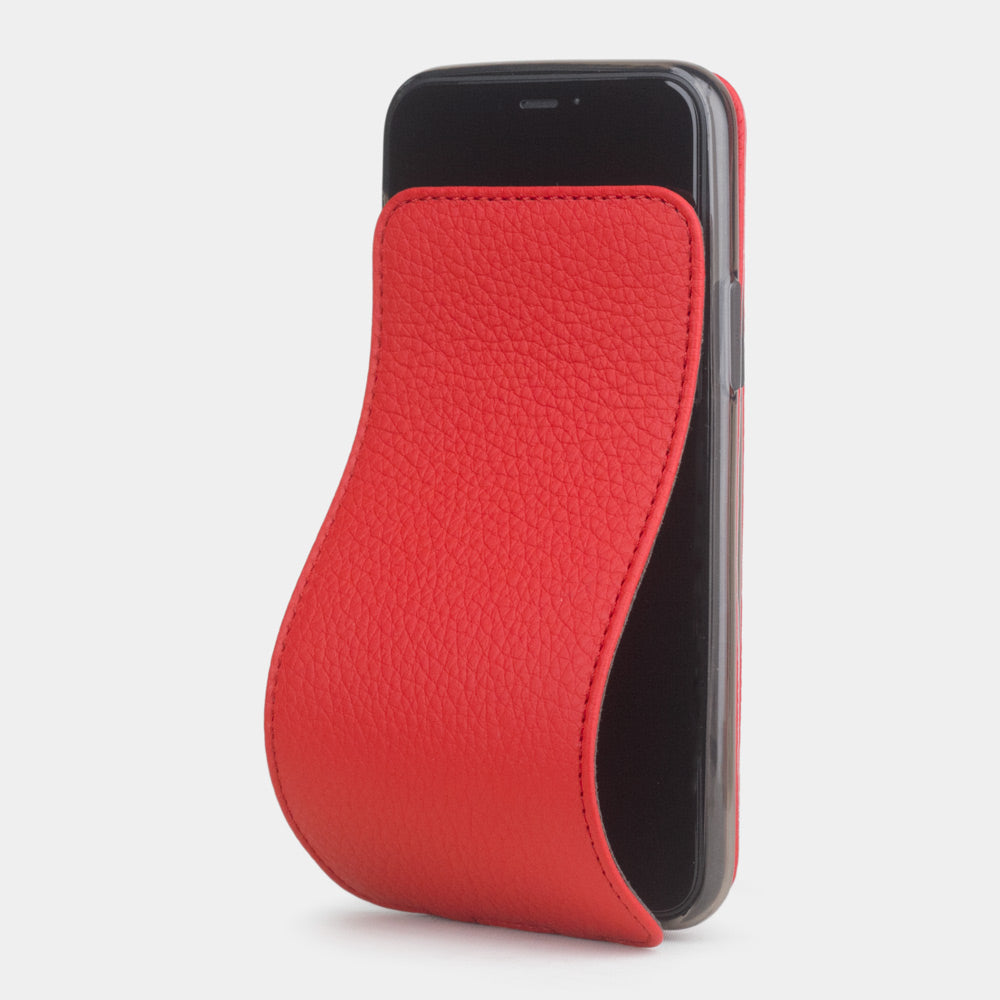 Red calfskin leather flip case iPhone 11 Pro, Marcel Robert handmade magnetic folding cover