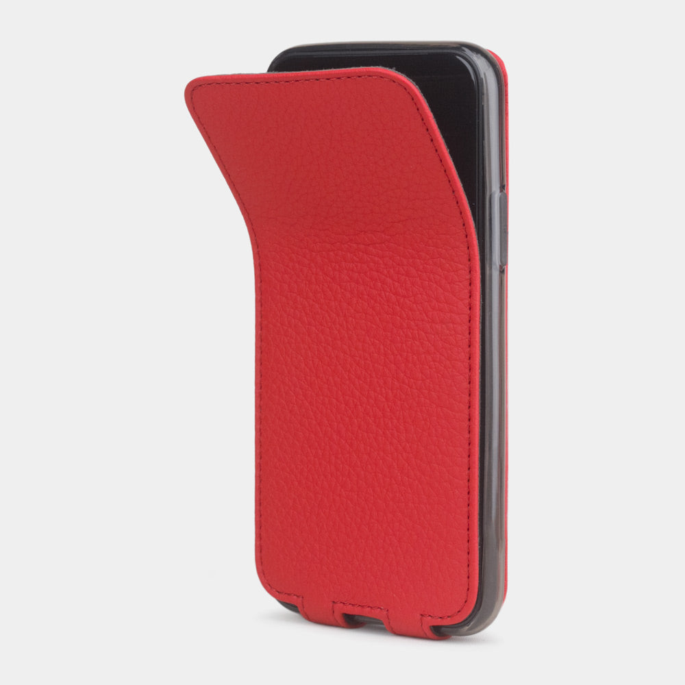 Red calfskin leather flip case iPhone 11 Pro, Marcel Robert handmade magnetic folding cover