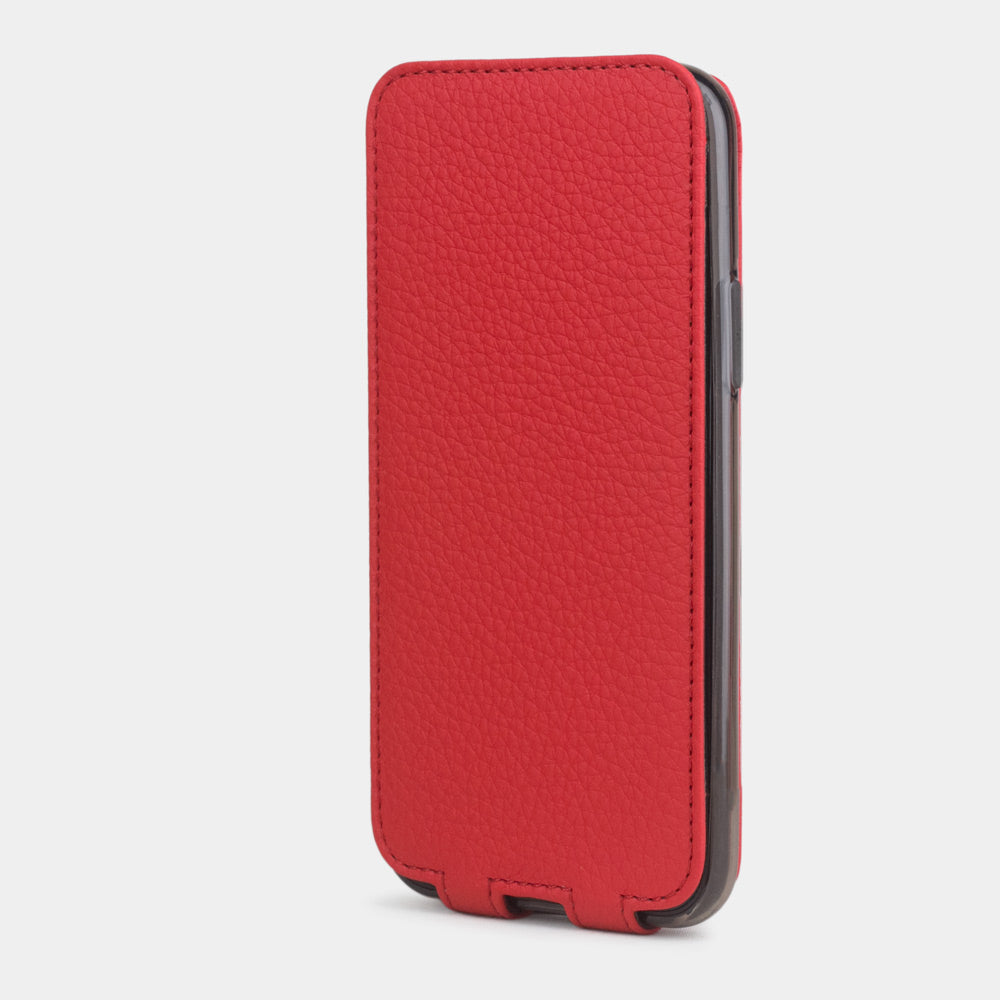 Red calfskin leather flip case iPhone 11 Pro, Marcel Robert handmade magnetic folding cover