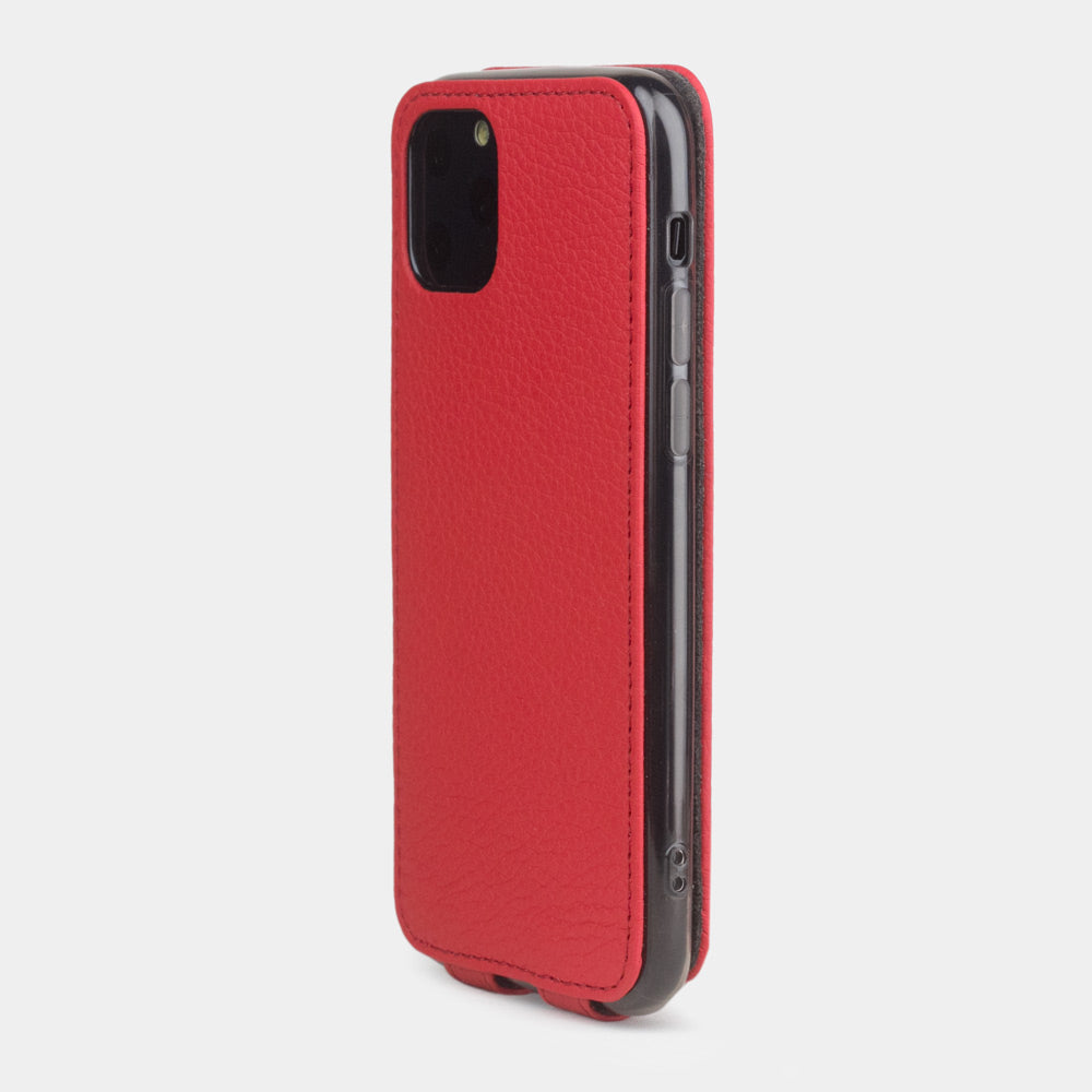 Red calfskin leather flip case iPhone 11 Pro, Marcel Robert handmade magnetic folding cover