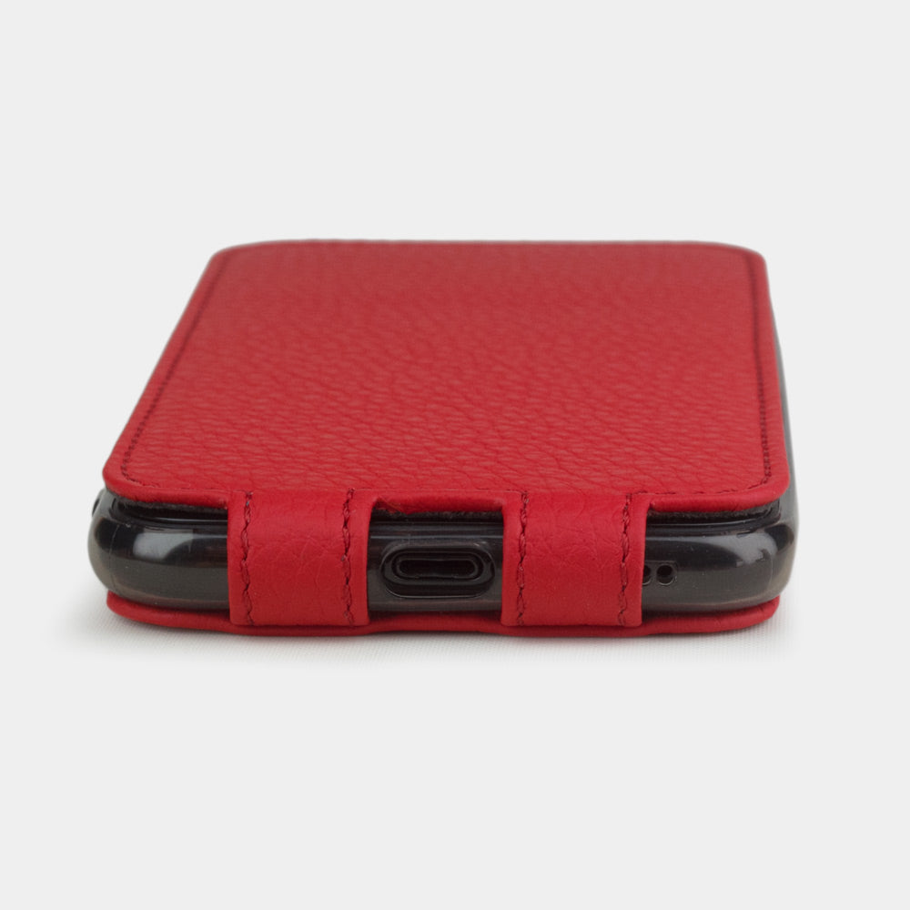 Red calfskin leather flip case iPhone 11 Pro, Marcel Robert handmade magnetic folding cover