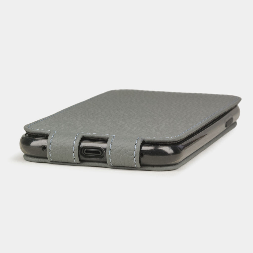 Steel Grey calfskin leather flip case iPhone 11 Pro, Marcel Robert handmade magnetic folding cover