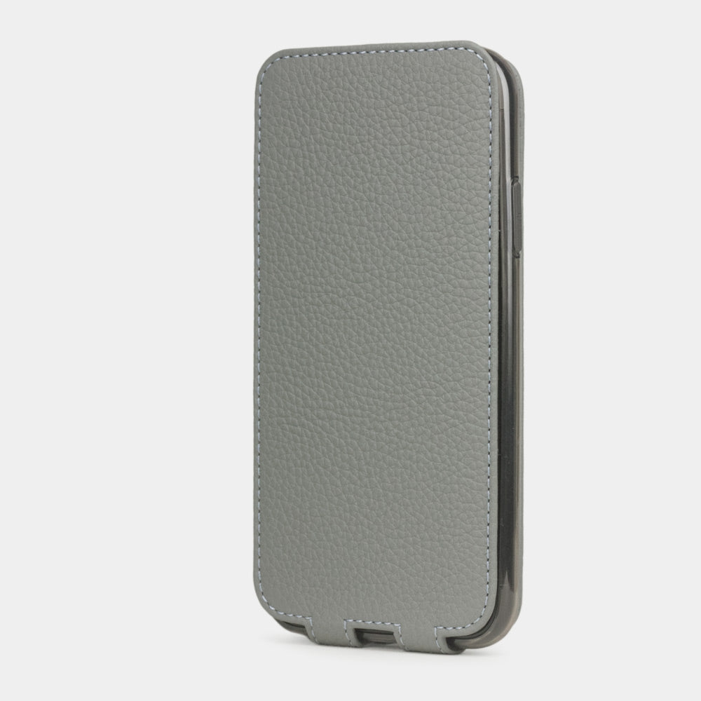 Steel Grey calfskin leather flip case iPhone 11 Pro, Marcel Robert handmade magnetic folding cover