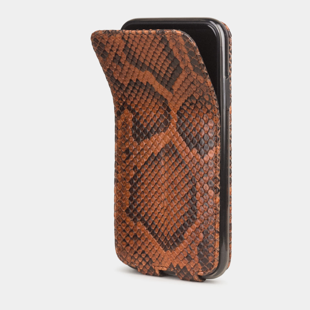 Gold python leather flip case iPhone 11, Marcel Robert handmade magnetic folding cover