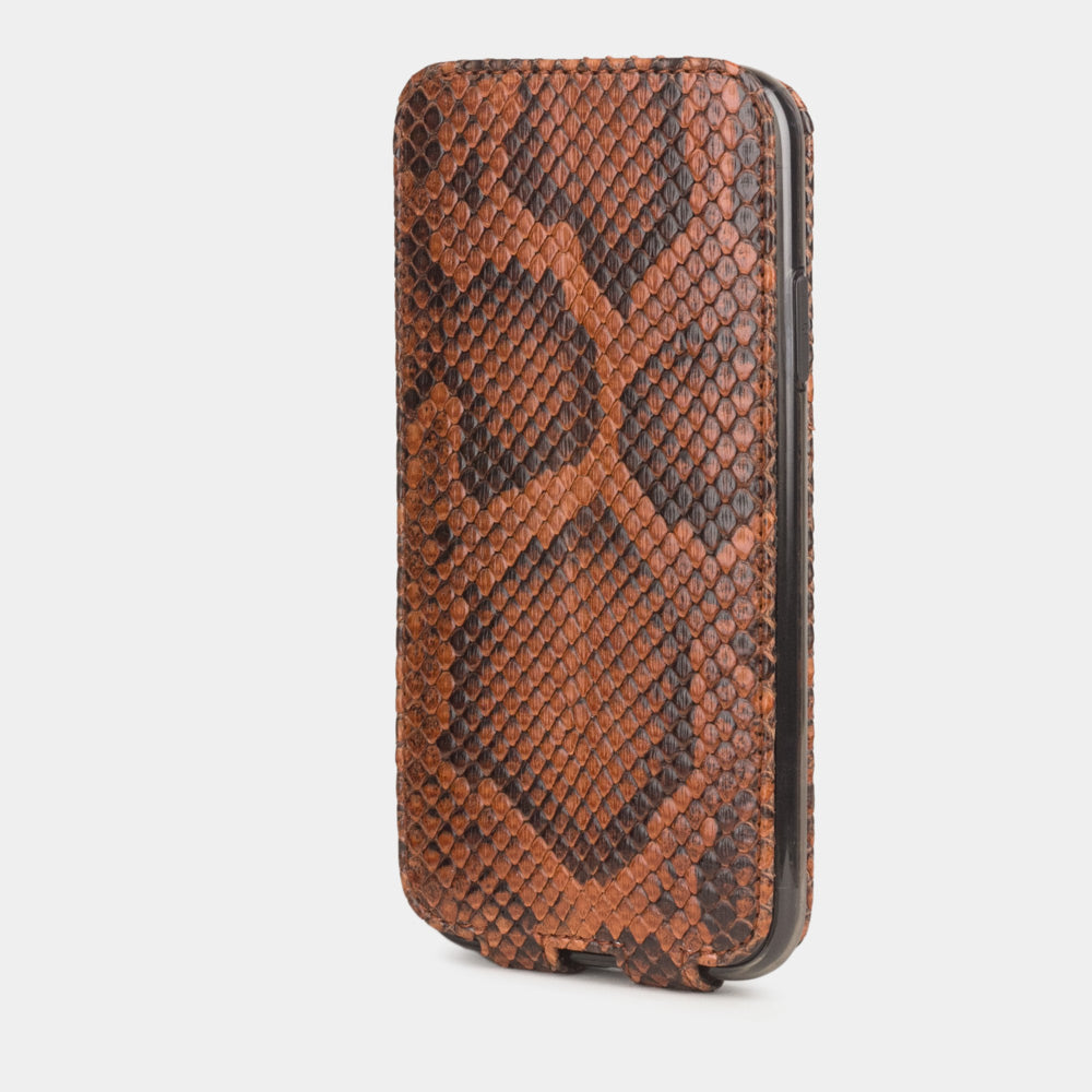 Gold python leather flip case iPhone 11, Marcel Robert handmade magnetic folding cover
