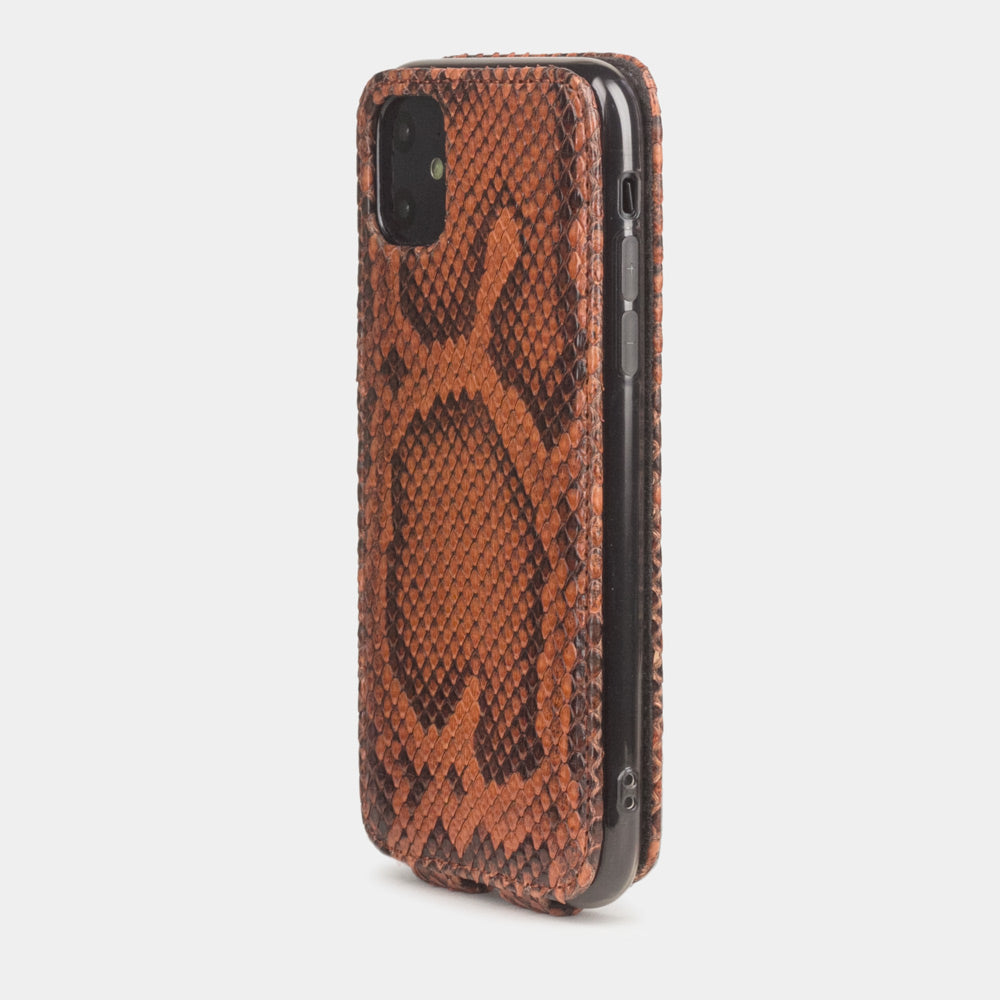 Gold python leather flip case iPhone 11, Marcel Robert handmade magnetic folding cover