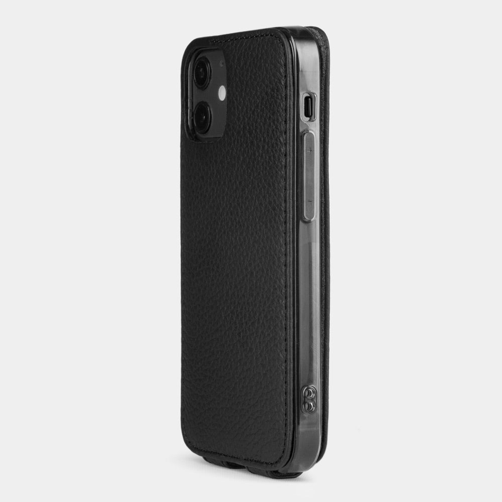 iPhone 12 mini calfskin Matte Black leather case — handmade magnetic flip cover Marcel Robert