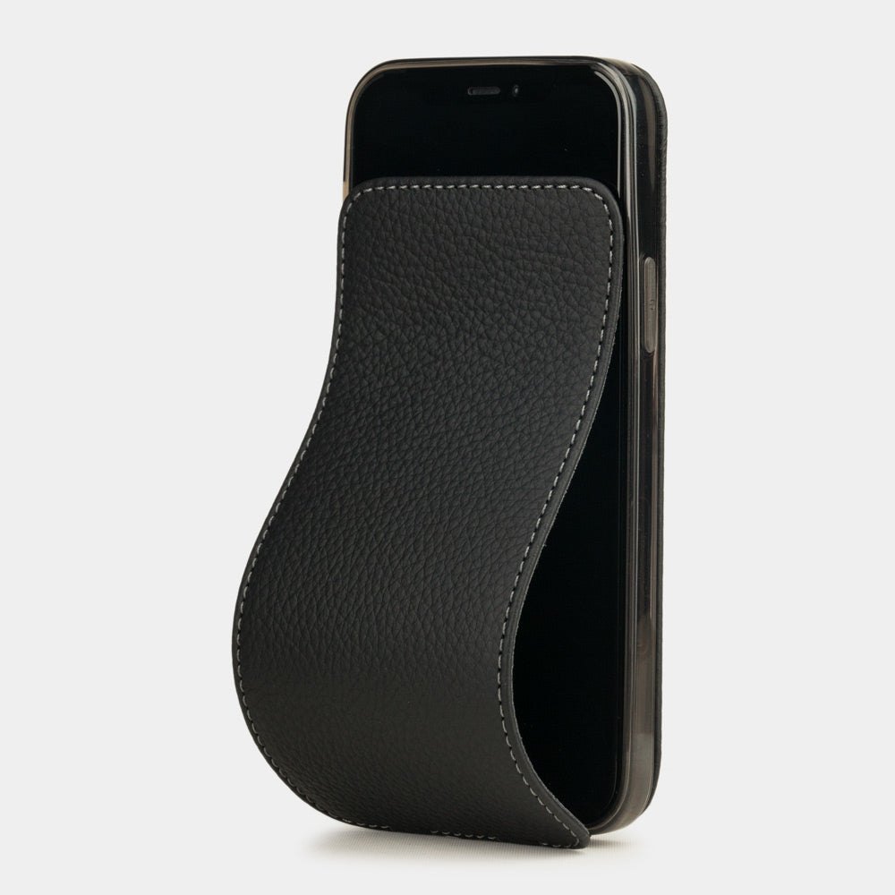 iPhone 12 mini calfskin Matte Black leather case — handmade magnetic flip cover Marcel Robert