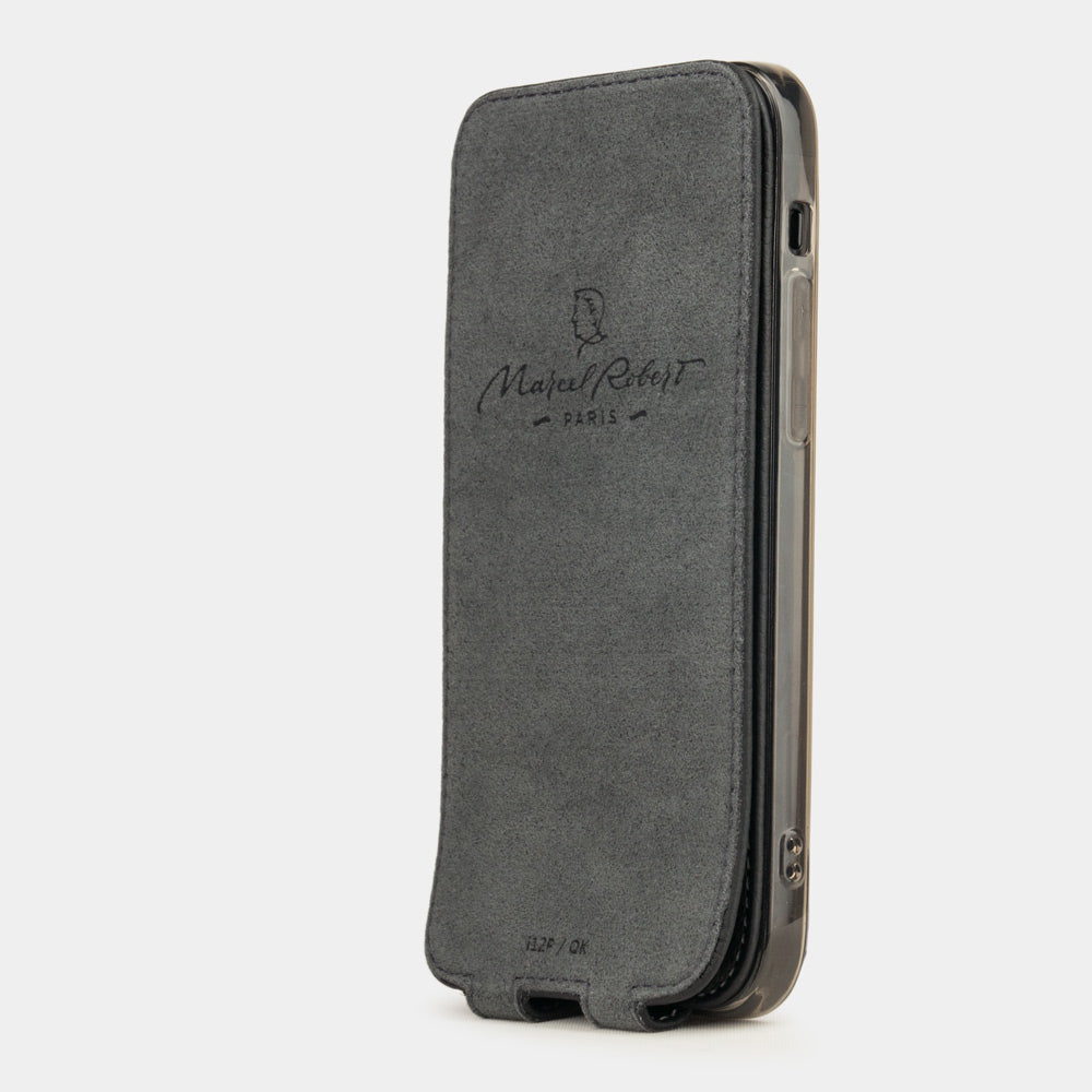 iPhone 12 mini calfskin Matte Black leather case — handmade magnetic flip cover Marcel Robert