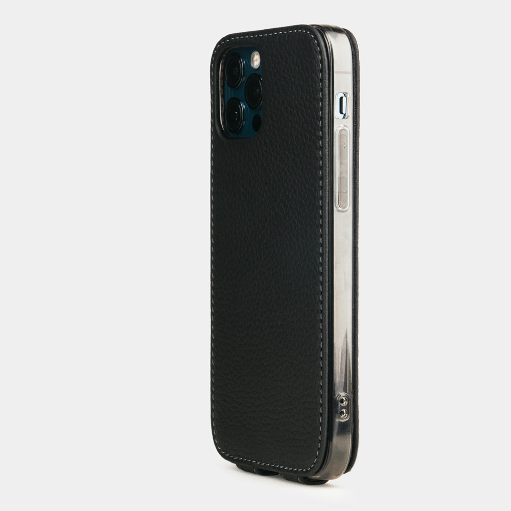 iPhone 12 mini calfskin Matte Black leather case — handmade magnetic flip cover Marcel Robert