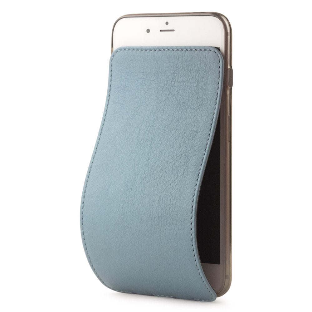 Blue Grey leather flip case for iPhone SE - luxury handmade phone case in genuine leather with magnetic front cover partially open