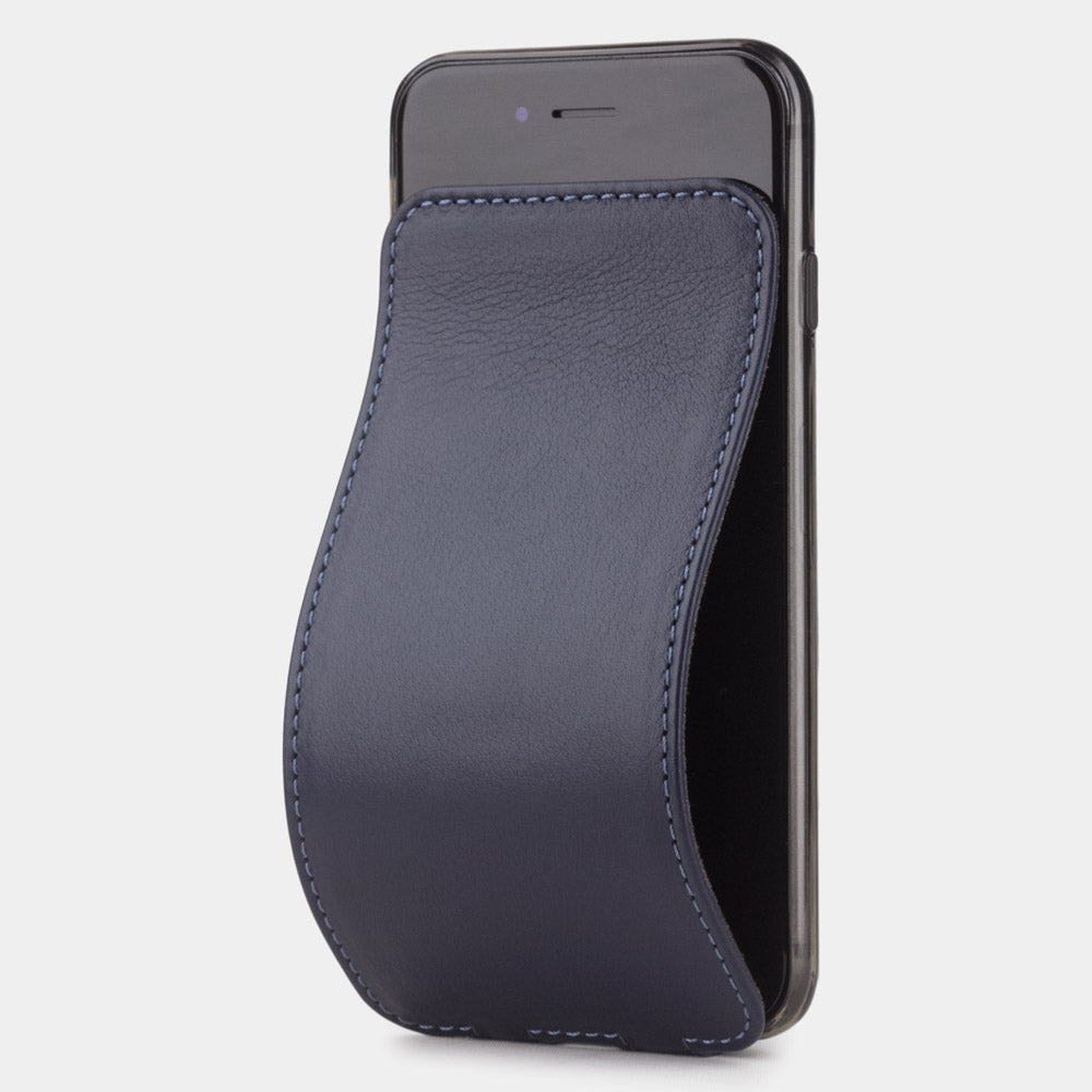 Indigo Blue leather flip case for iPhone SE - luxury handmade phone case in genuine leather with magnetic front cover partially open