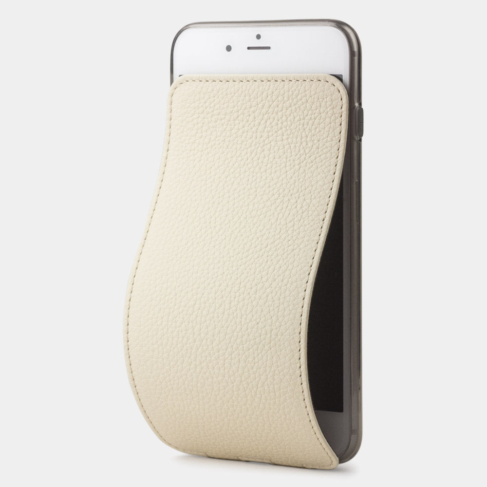 Cream leather flip case for iPhone SE - luxury handmade phone case in genuine leather with magnetic front cover partially open