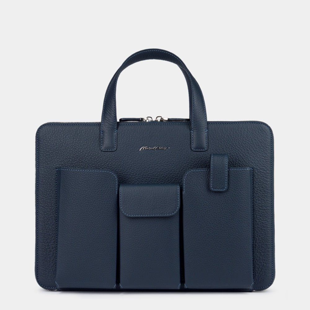 Leather Notebook Bag 14'' with Pockets Blue | Marcel Robert - 0