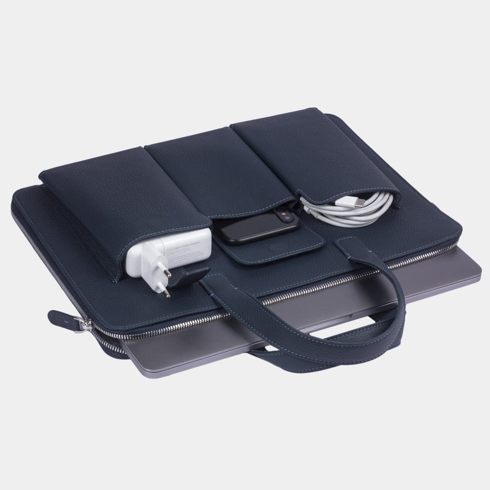 Leather Notebook Bag 14'' with Pockets Blue | Marcel Robert - 6