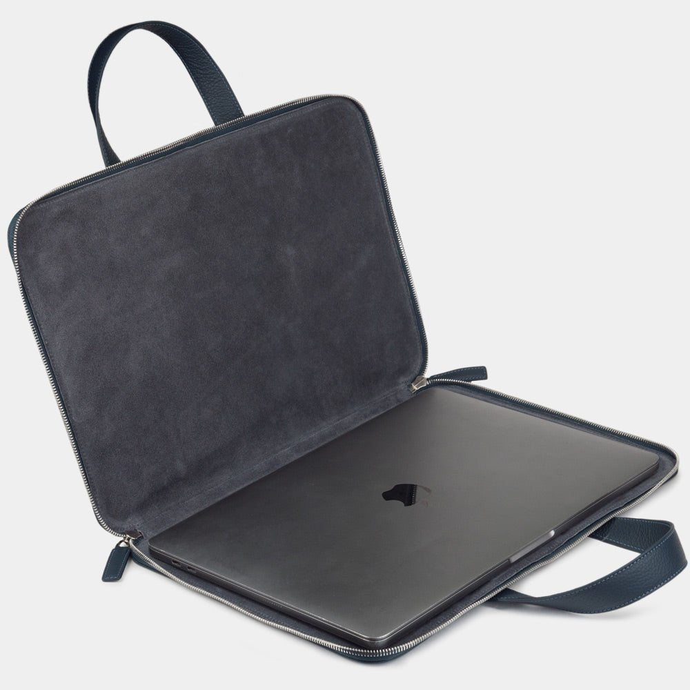 Leather Notebook Bag 17'' with Pockets Blue | Marcel Robert - 3