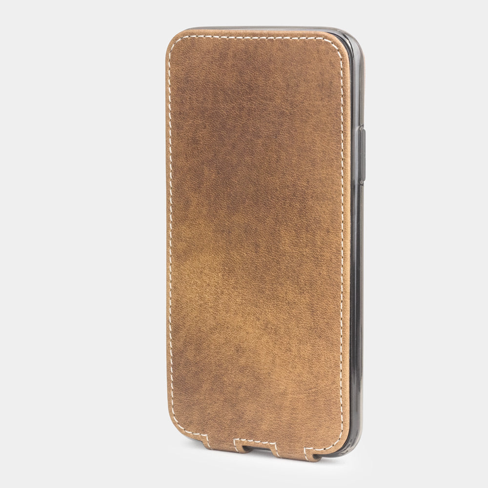 iPhone X Vintage Tan Leather Flip Case – Magnetic