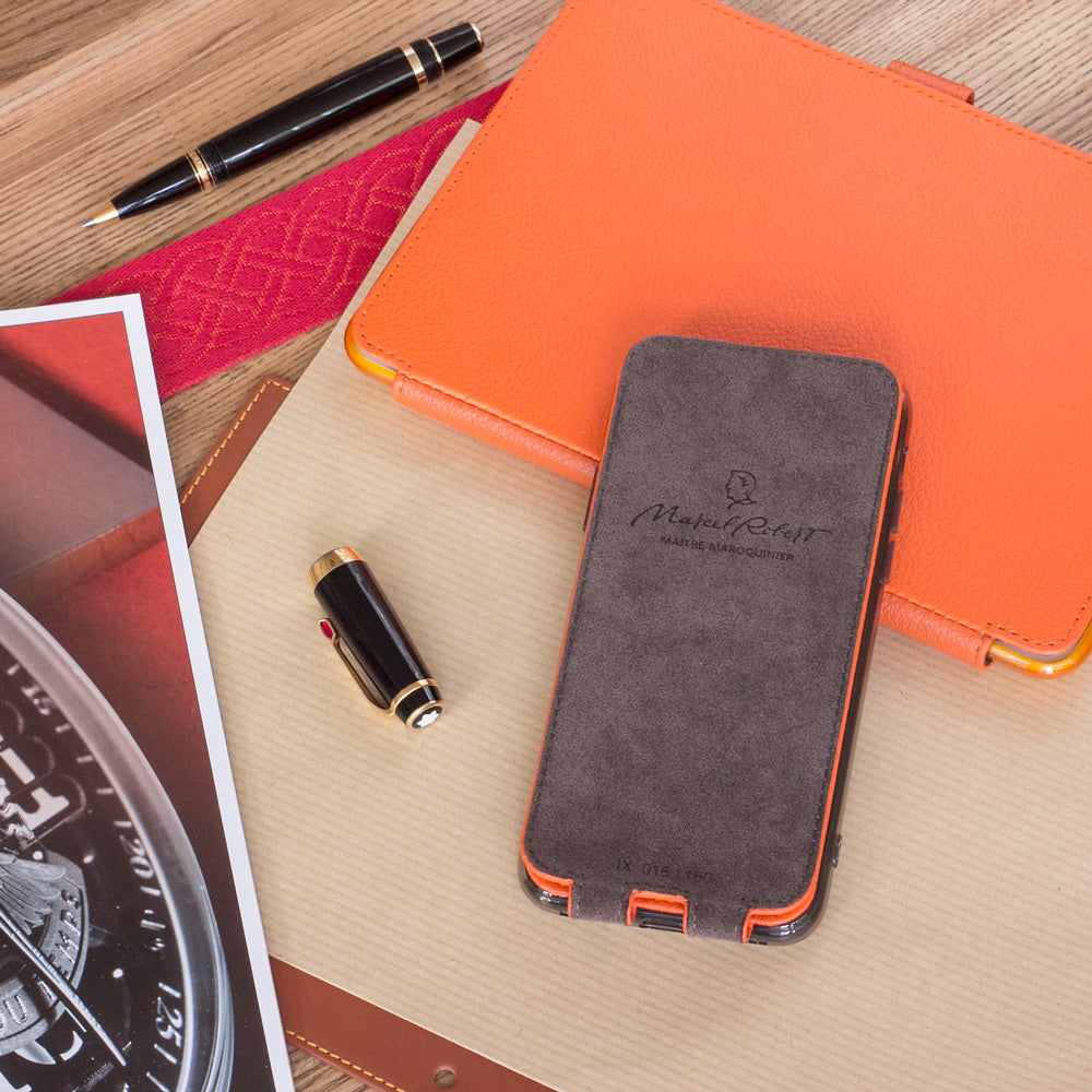 iPhone XS Max Orange Leather Flip Case – Magnetic Cover