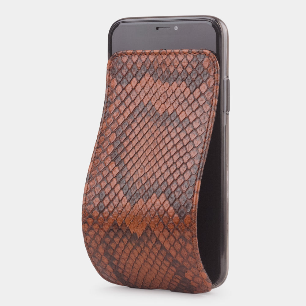 Gold python leather flip case for iPhone X - front view showing the soft folding cover