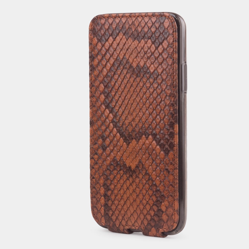 Gold python leather flip case for iPhone X - front view of the closed cover
