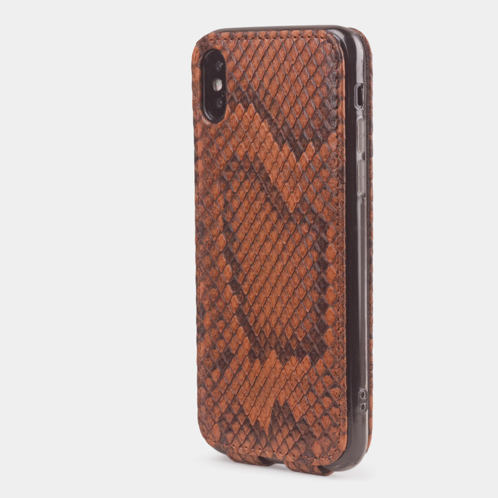 gold python leather case for iPhone X - back view showing the camera cutout & optical lens efficiently protected