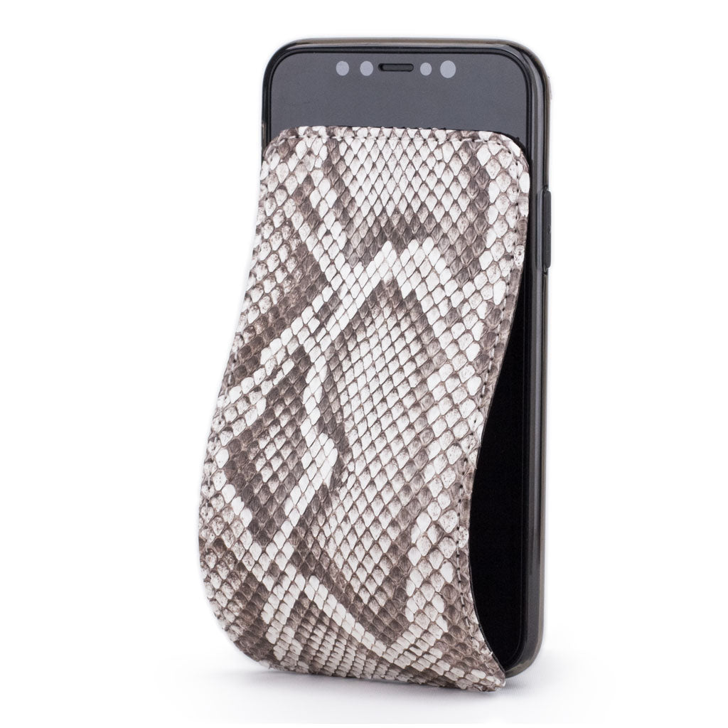 Natural python leather flip case for iPhone X - front view showing the soft folding cover