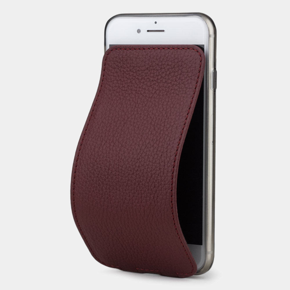 Bordeaux leather flip case for iPhone SE - luxury handmade phone case in genuine leather with magnetic front cover partially open