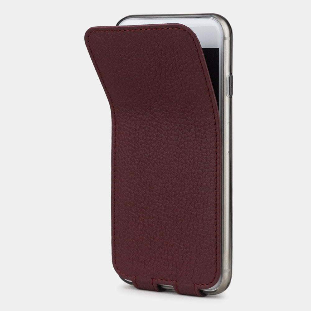 Bordeaux leather flip case for iPhone SE - flexible front cover folding back to protect the smartphone screen
