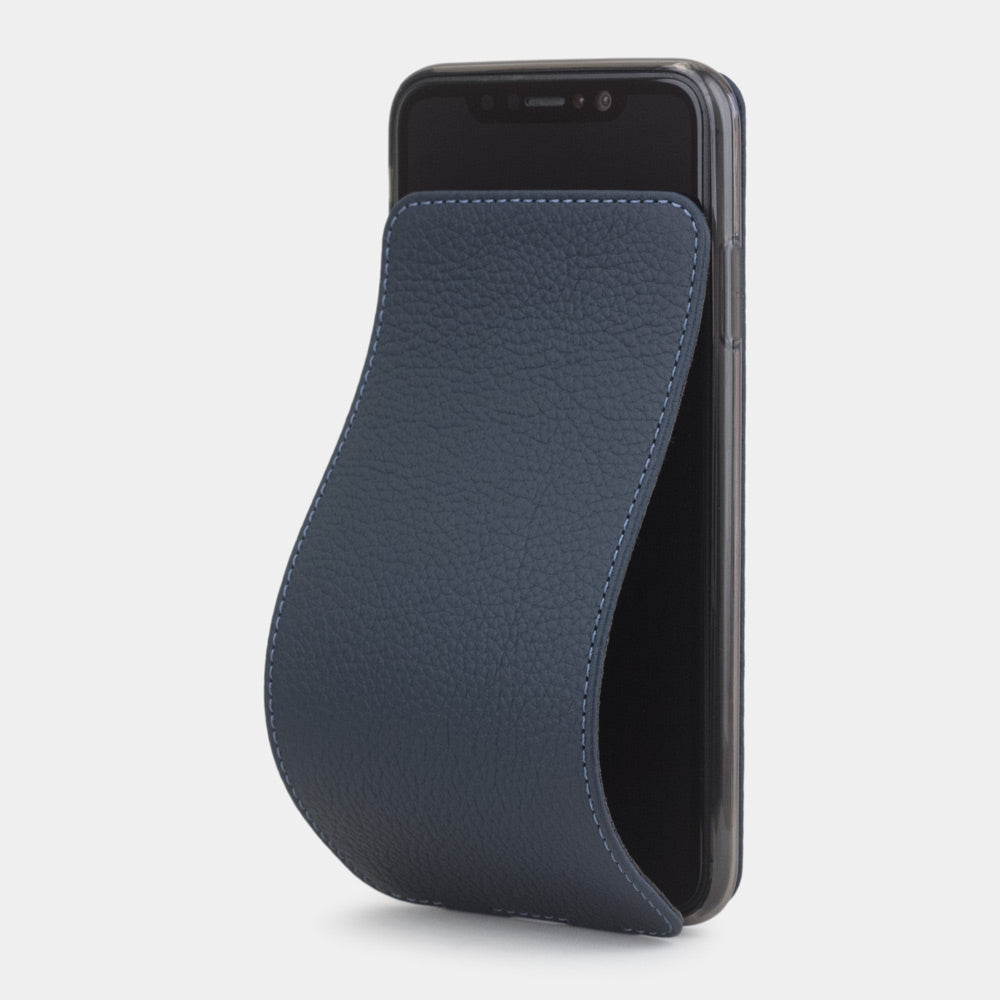 Matte Blue leather flip case for iPhone XS Max - front view showing the soft folding cover