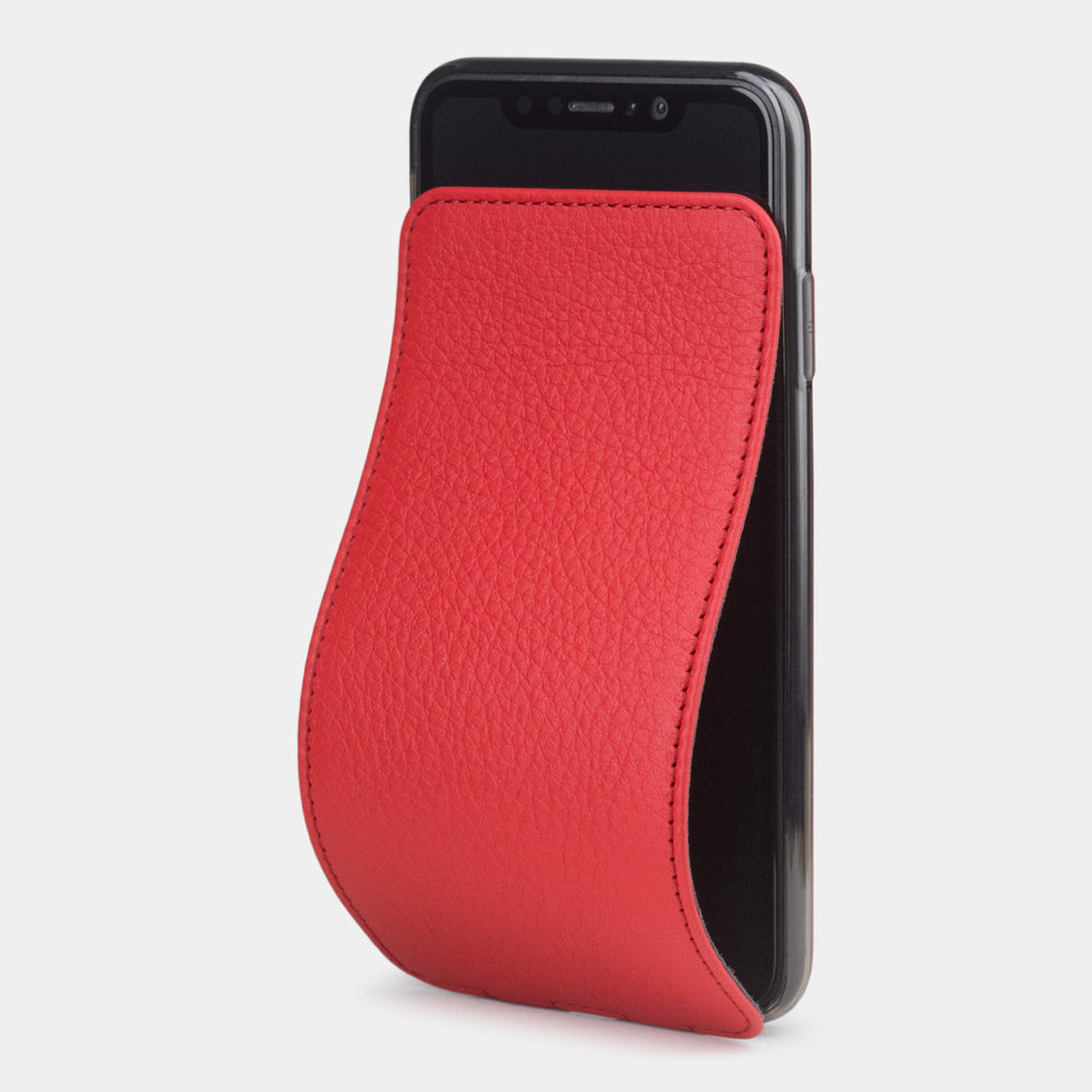 Red leather flip case for iPhone XS Max - front view showing the soft folding cover