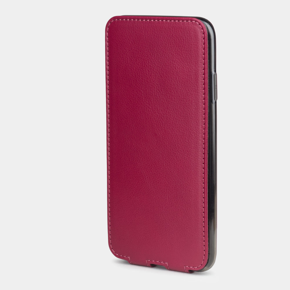 Fuchsia leather flip case for iPhone XS Max - front view of the closed cover