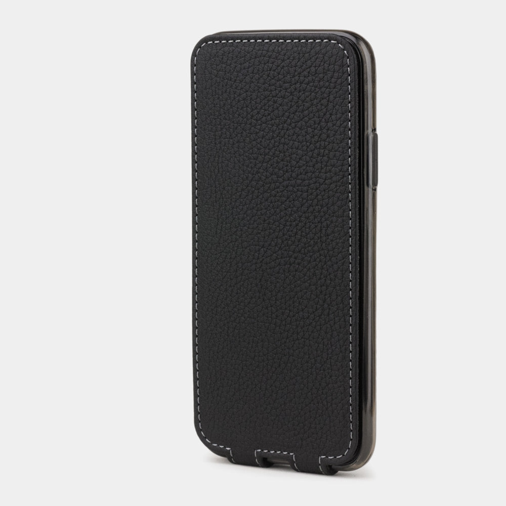 Matte Black leather flip case for iPhone XS Max - front view of the closed cover