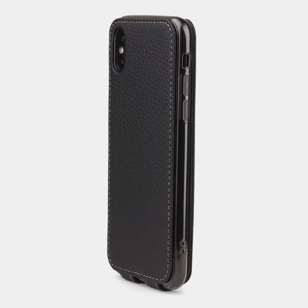 matte black leather case for iPhone XS Max - back view showing the camera cutout & optical lens efficiently protected