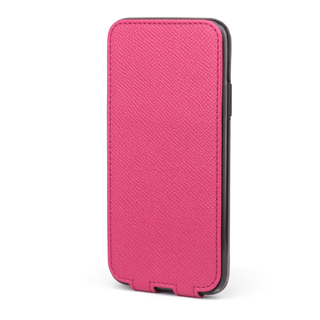 iPhone X Pink Fluo Leather Flip Case – Magnetic Cover
