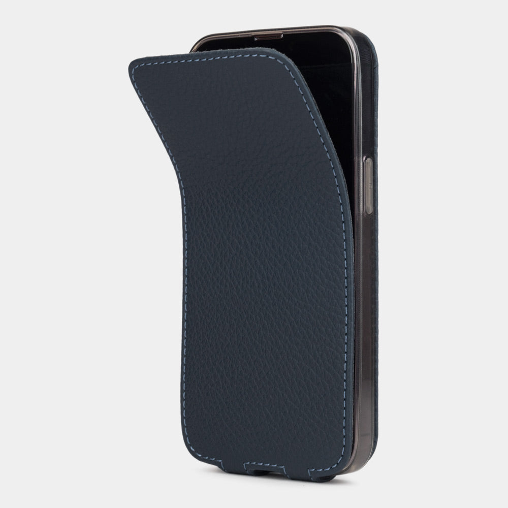 iPhone 15 Pro Max Blue Leather Case – Slim MagSafe Flip Cover