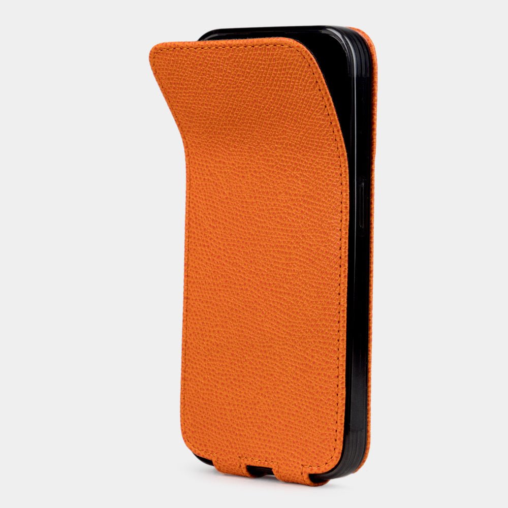 Handcrafted calfskin case iPhone 16 Pro orange | Marcel Robert - 1