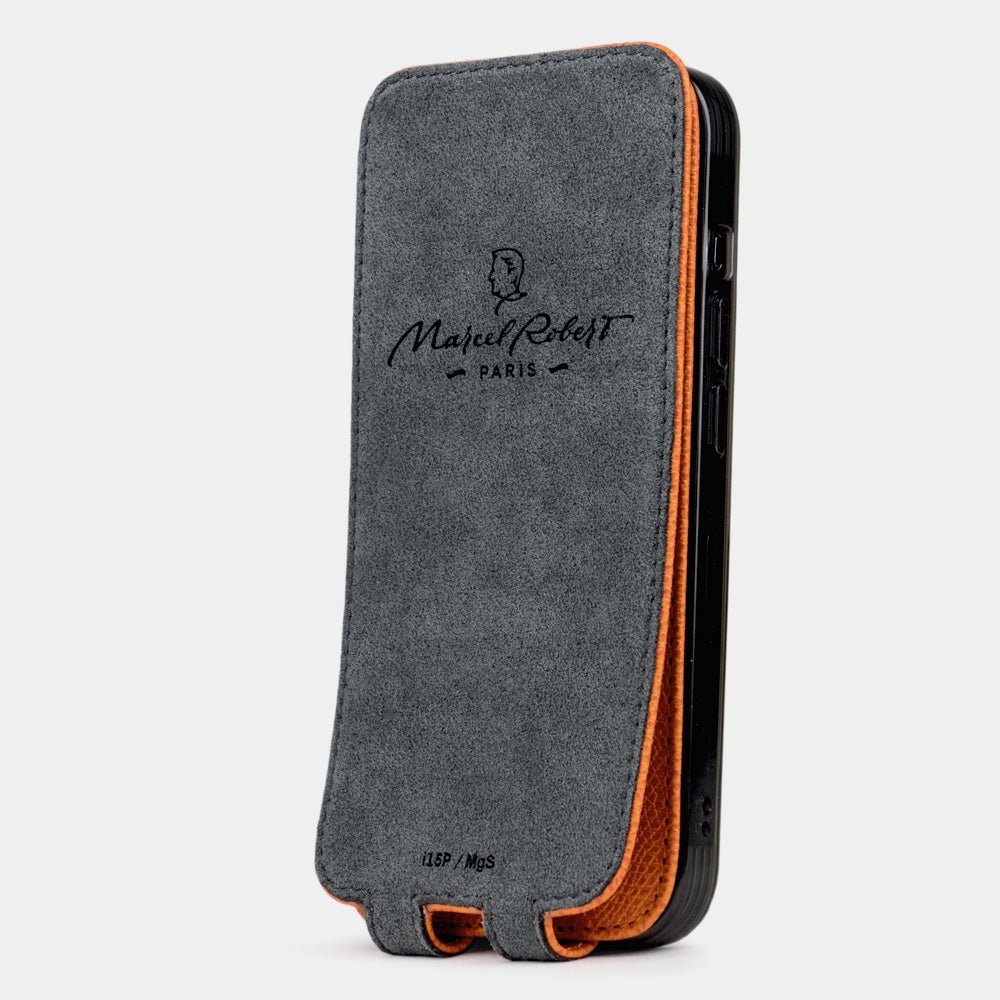 Orange Leather Flip Case iPhone 15 Pro Max | Marcel Robert - 3