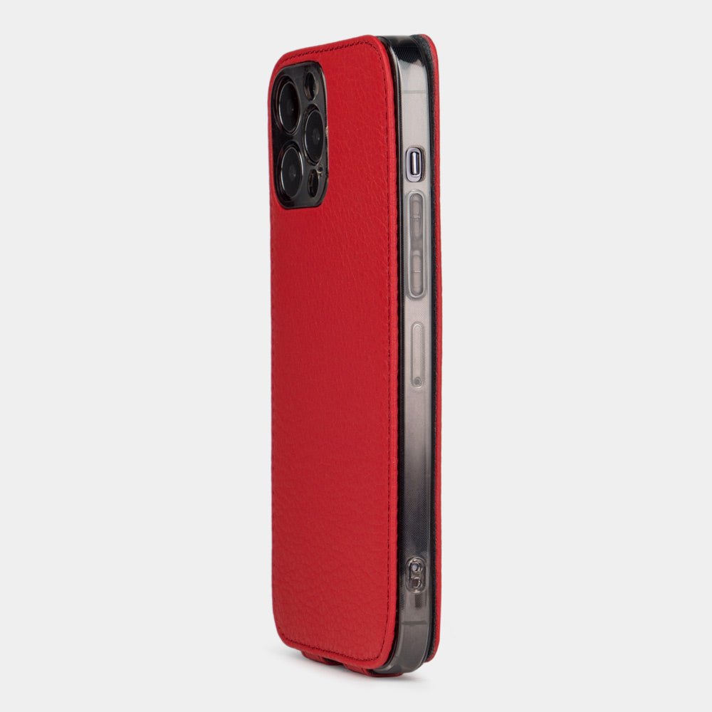 red calfskin case iPhone 15 Pro & Pro Max – full product view on plain background