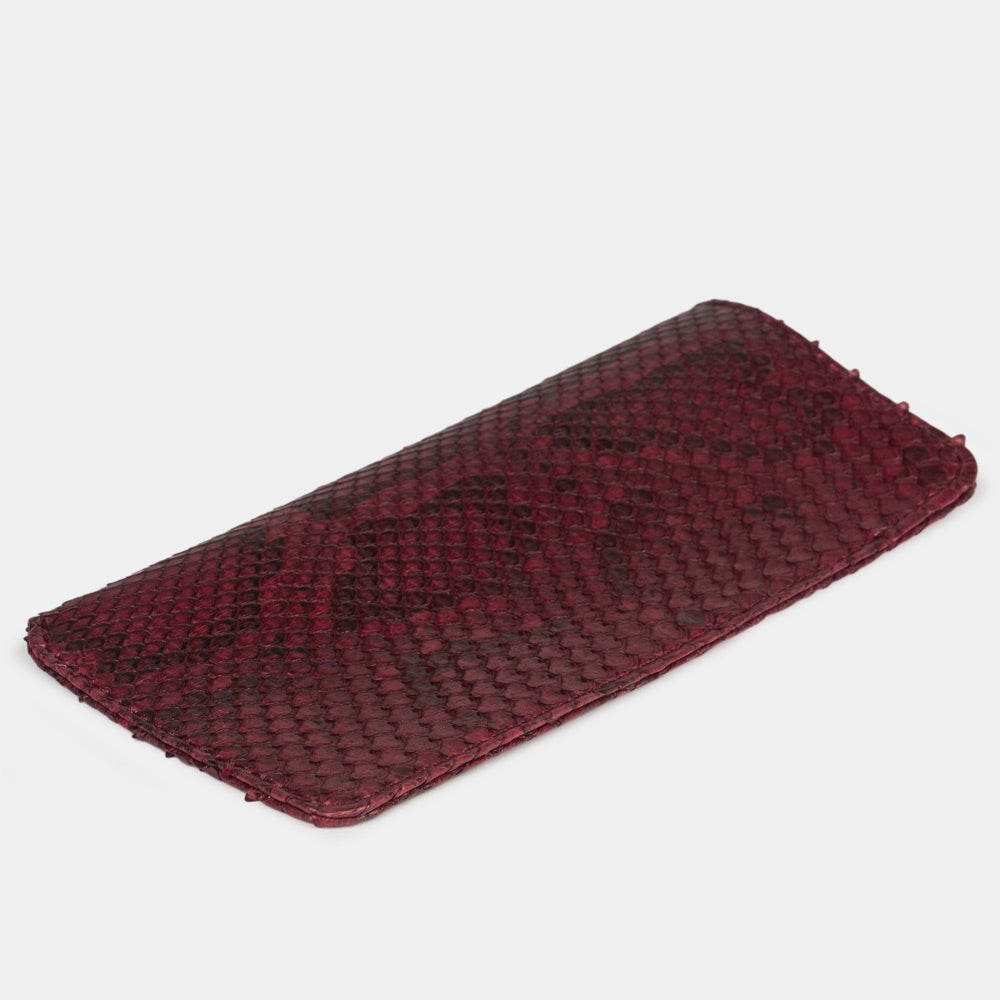 Bordeaux python Pocket glasses pouch lying flat, three-quarter view