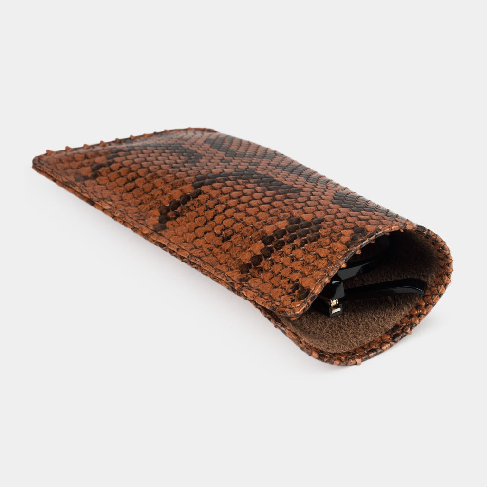 Gold python Pocket glasses pouch seen from the side, glasses inside