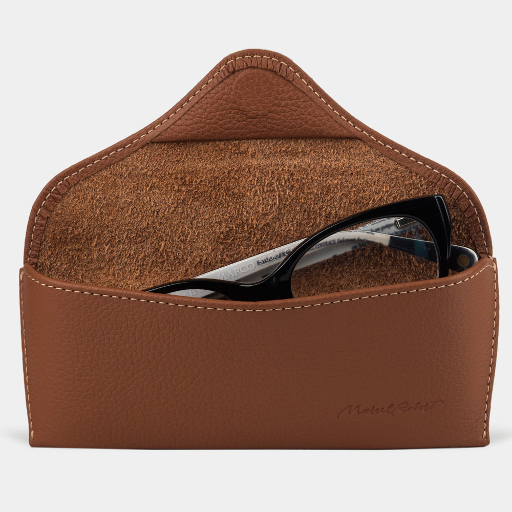 Protective gold leather hard glasses case designed for sunglasses and optical frames