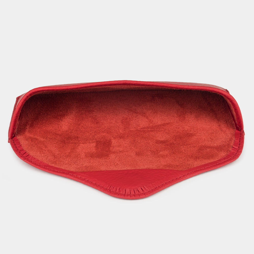 Red leather hard glasses case with soft interior lining for eyewear protection