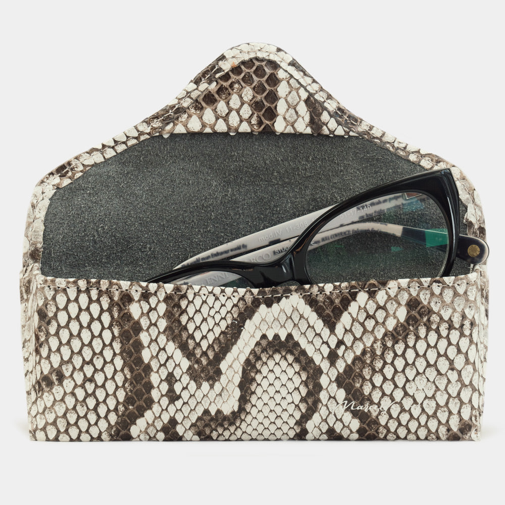 Handcrafted python leather hard glasses case designed for secure eyewear protection