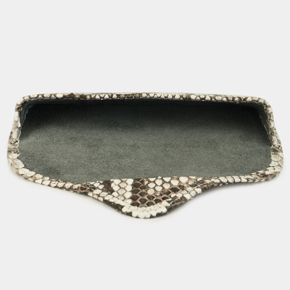 Inside the natural python leather Casual glasses case: natural suede lining
