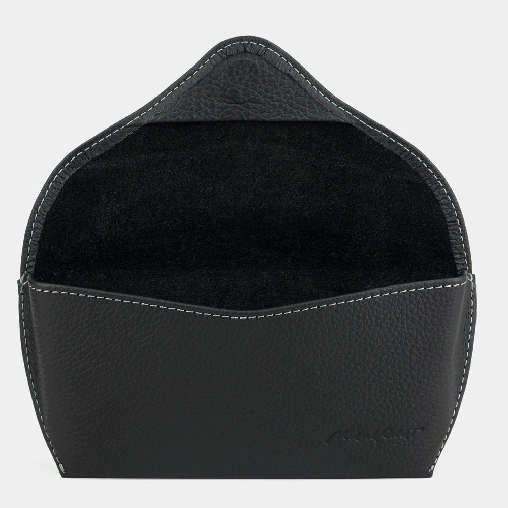 Protective black leather sunglasses case with durable hard structure