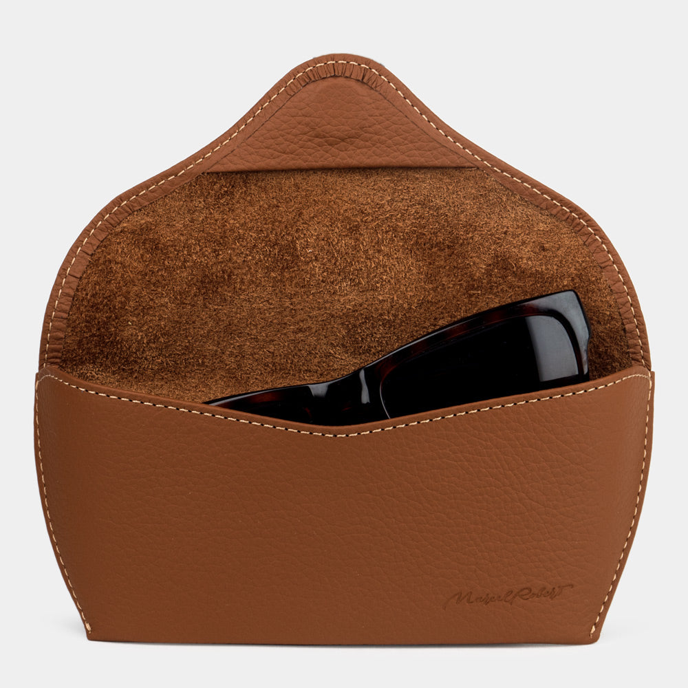Protective gold leather sunglasses case with durable hard case construction